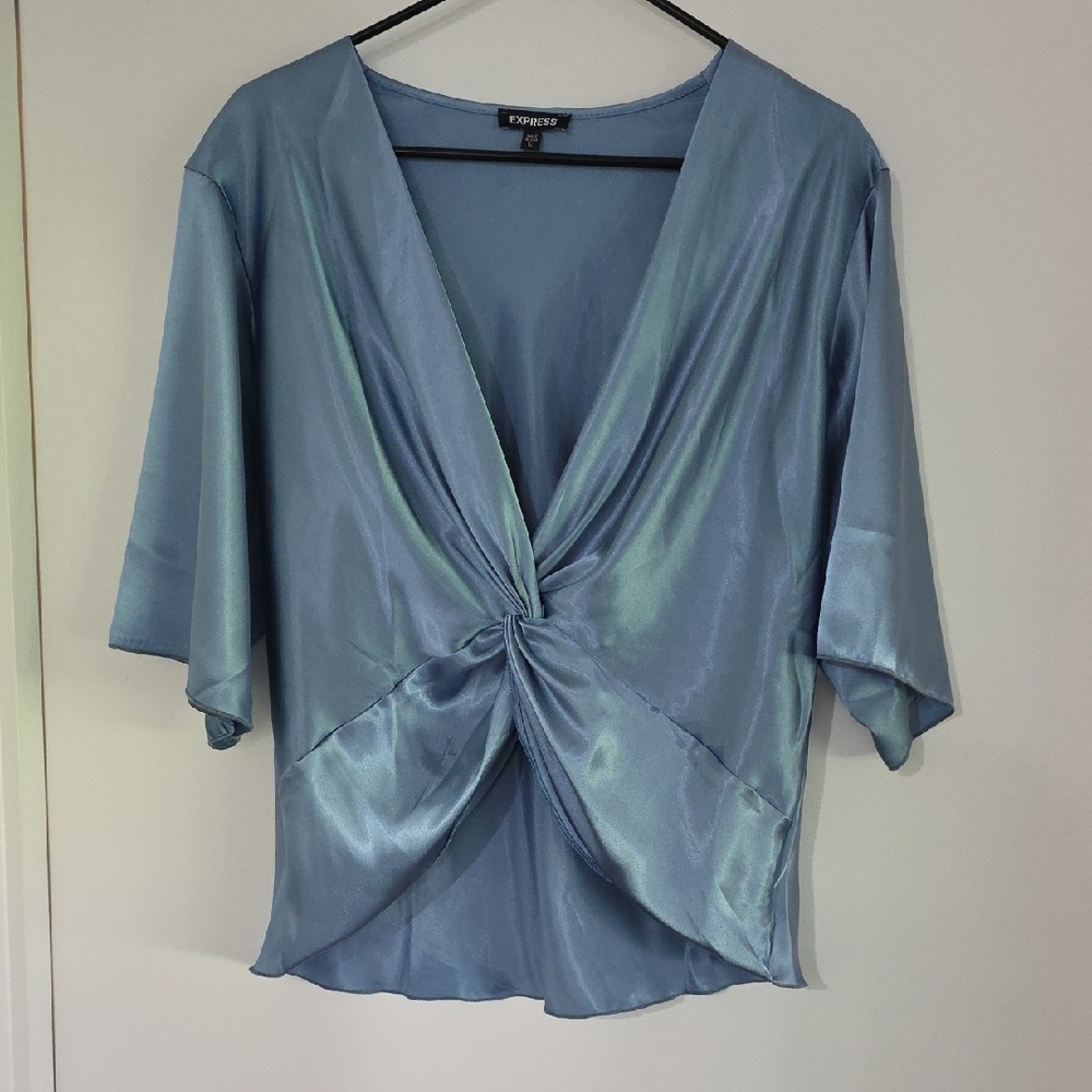 Express Satin Look Blue Twist Blouse